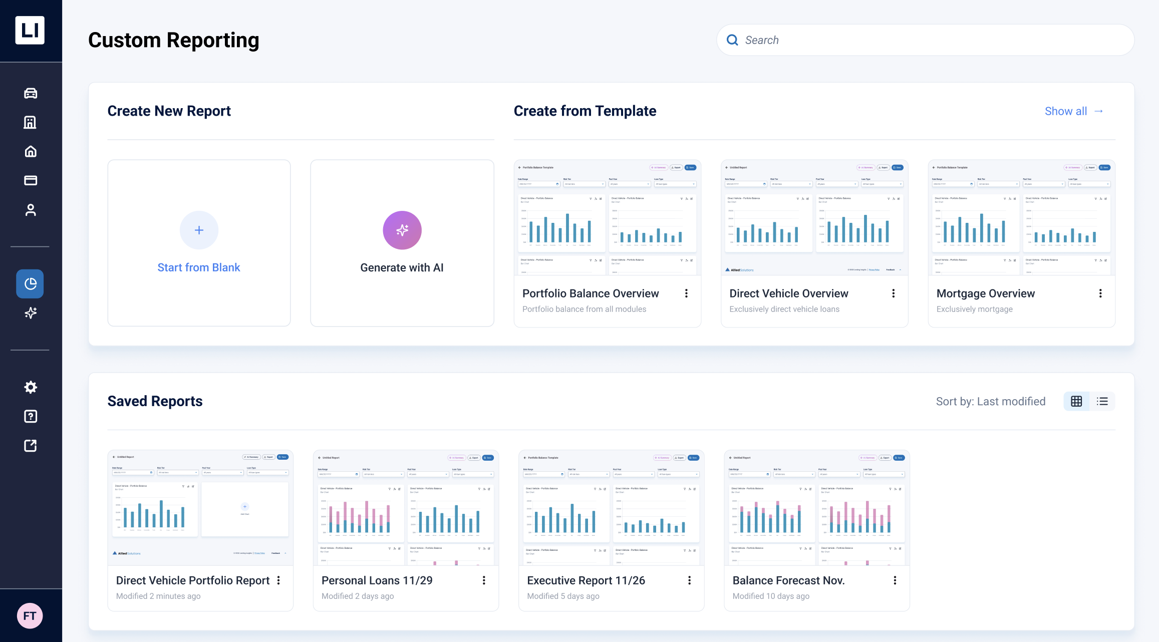 Figure 4: Redesigned Custom Reporting Interface Dashboard High Fidelity View